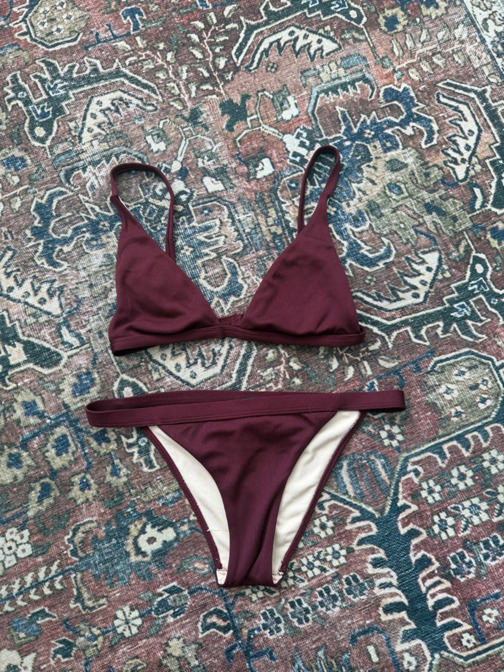 PacSun Ribbed Triangle Bikini Set in Burgundy